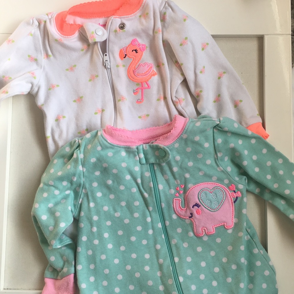 2 pair Garanimal footed pajamas